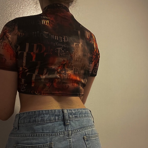 PTL DESIGN PRINT HIGH NECK SHORT SLEEVE CROP TOP - Picture 3 of 3